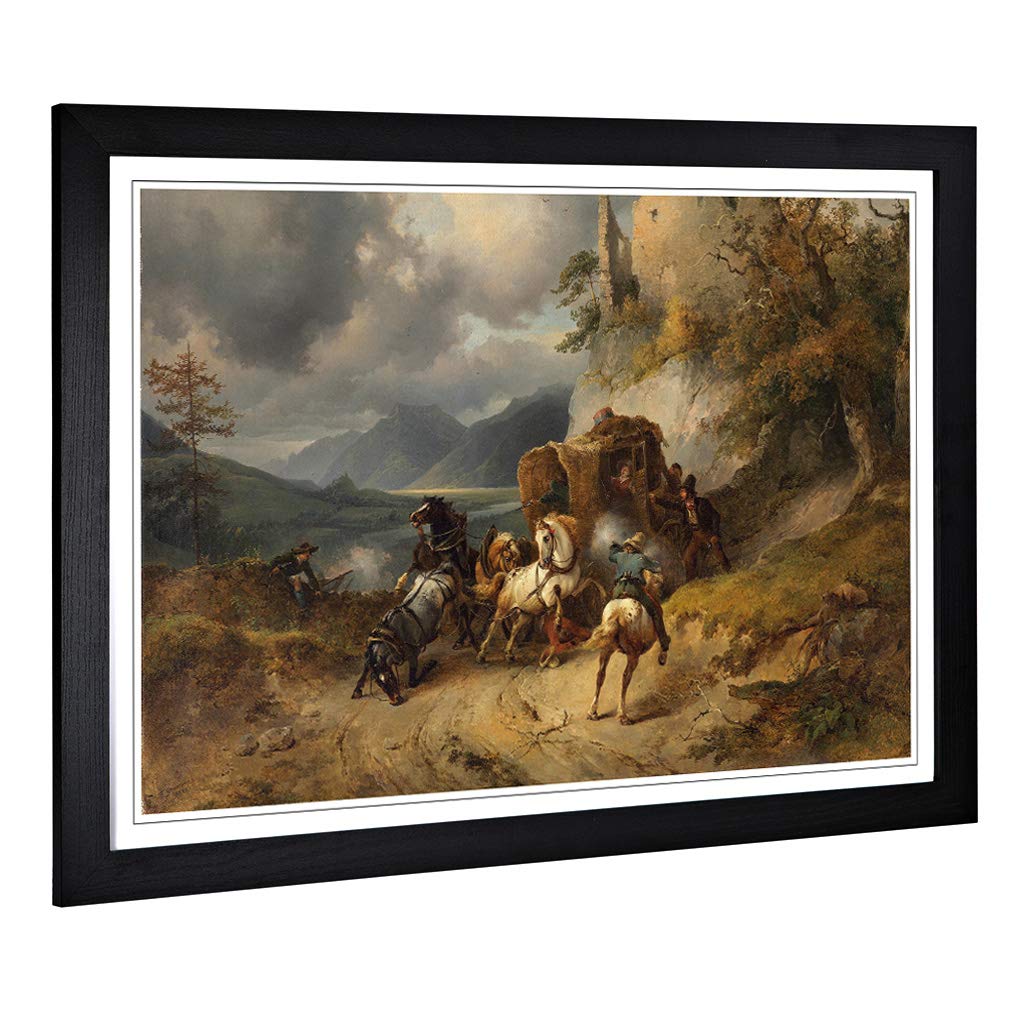 Big Box Art Framed Print of Friedrich Gauermann The Robbery Design | Wall Art Picture | Home Decor for Kitchen, Living Room, Bedroom, Hallway, Black, A2 / 24.5x18 Inch / 62x45cm