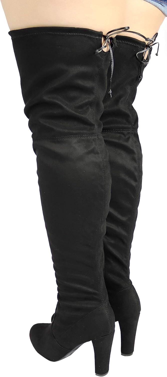 Wild Diva Amaya-01 Women's Thigh High Sexy Over The Knee Pullon Trendy Comfortable Chunky High Heel Boots