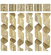 MEEDEE Christmas Ribbon 2.5 Inch 6 Rolls 36 Yards Gold Burlap Ribbon Wired Ribbon Assortment Perf...