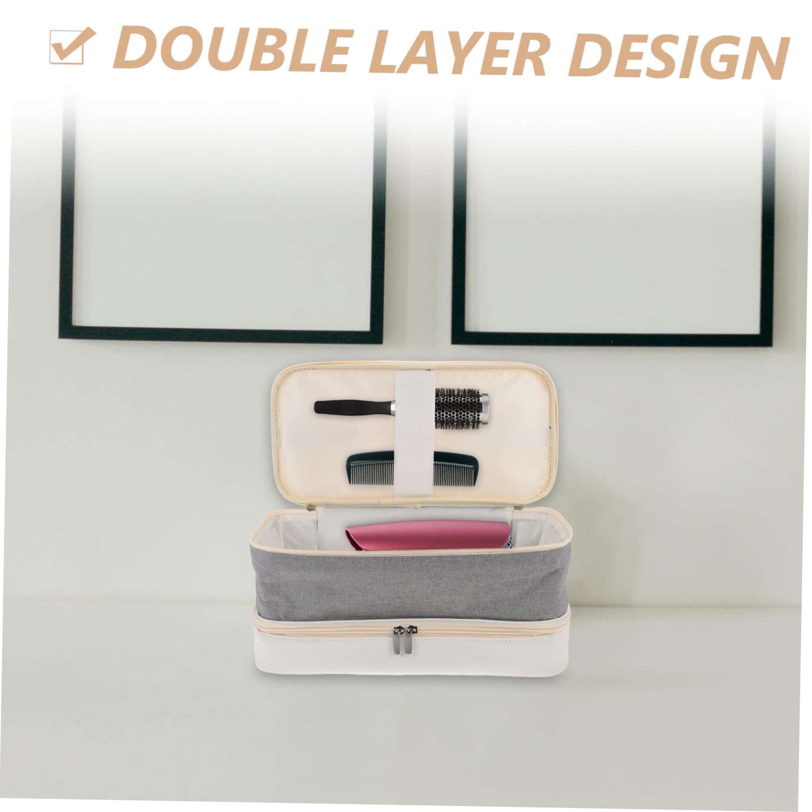 Estuche para Secador de Pelo de Viaje de Doble Capa, Nylon | Compartimentos Versátiles, Aleación de Aluminio y Pu, Blanco, Ligero Amplio Espacio