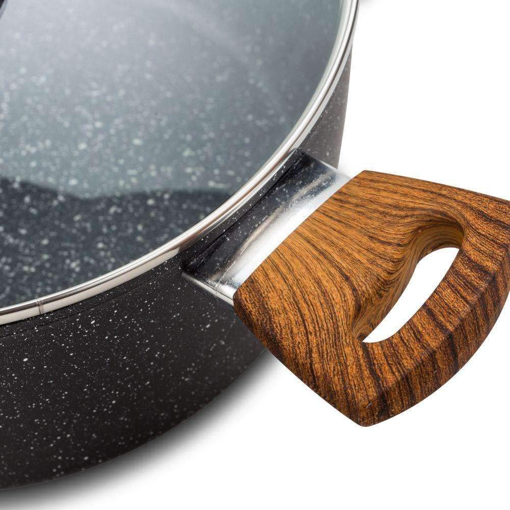 NAVA Pfanne NATURE | Ø 28 CM, 4.2 L | Bratpfanne mit Deckel mit Granitbeschichtung zum Braten Schmoren von Speisen | Für Gasherde und Induktion