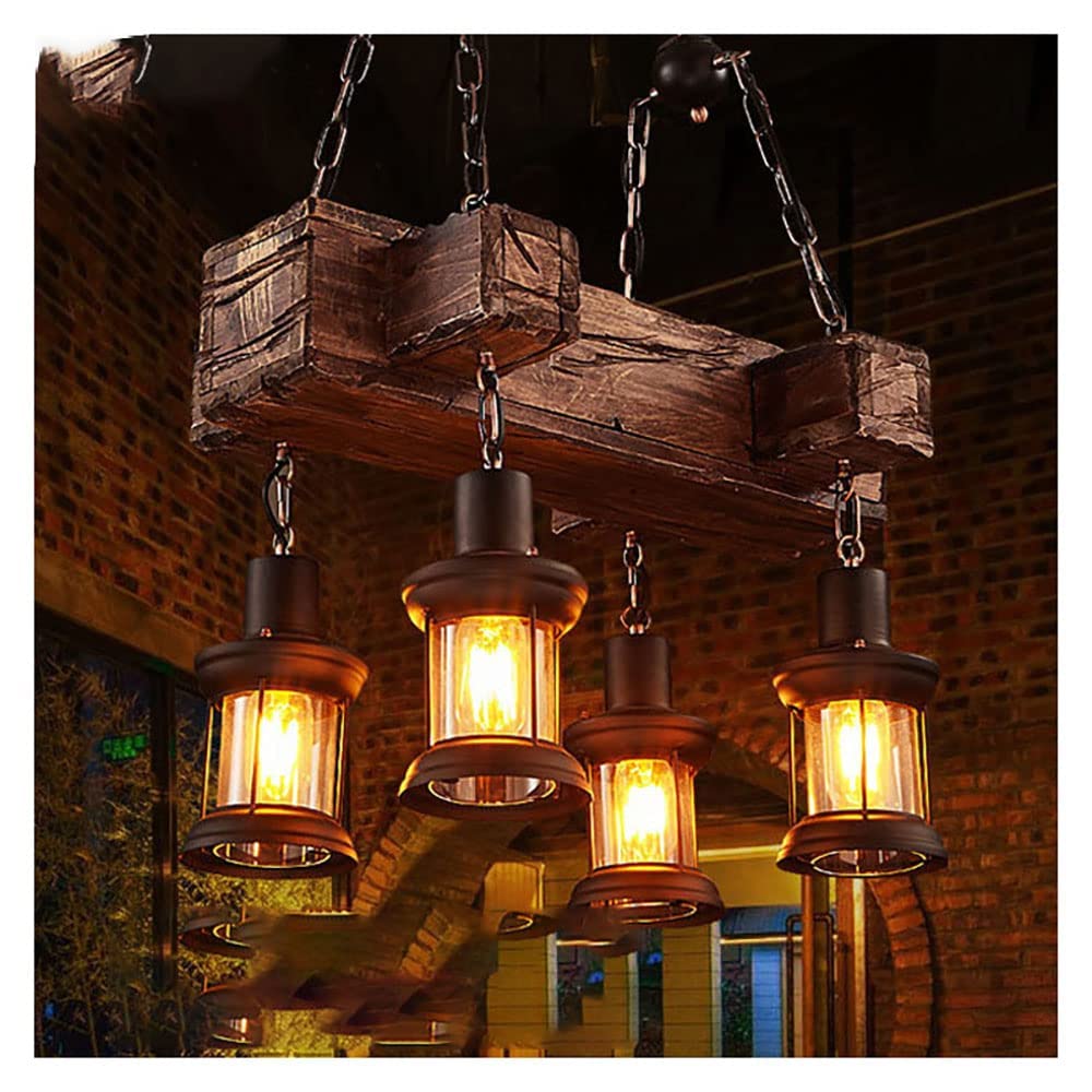 Lampka sufitowa Rustic Rustic żyrandol Lampy drewniane przemysł 4 światła sufitowa wisząca wisząca światło, przemysłowe wyposażenie oświetleniowe jadalnia sypialnia dekoracja hotelowa