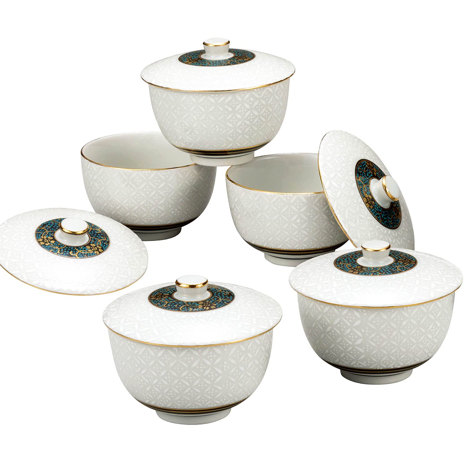 Amazon.co.jp: 九谷焼 蓋付 茶器セット 白七宝 おしゃれ 湯呑み茶碗