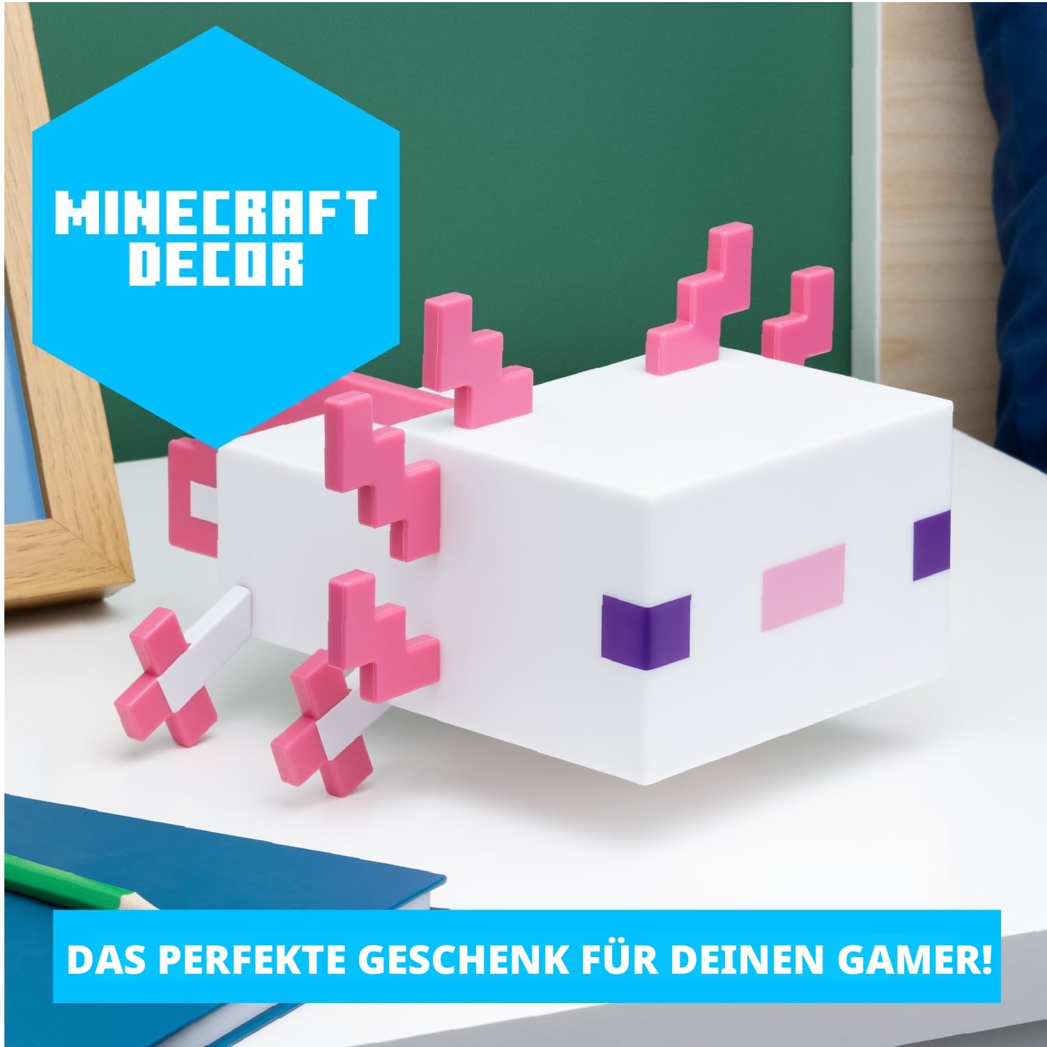 Minecraft Axolotl Lampe - Offiziell lizenziert, Fünf Farbmodi, Minecraft-Lampe für Gaming-Schreibtisch oder Nachttisch, Schlafzimmerdeko