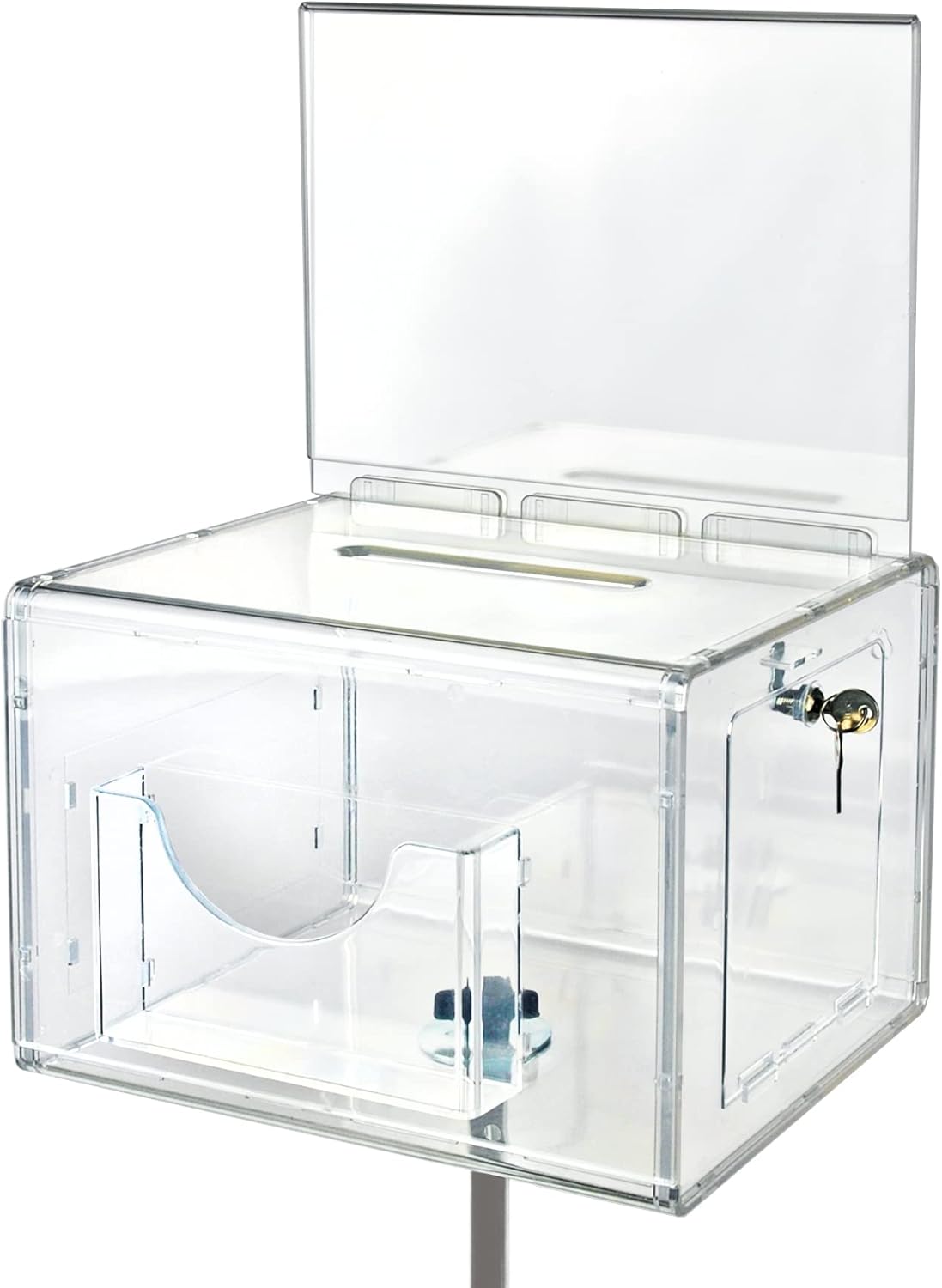 Azar Displays 206320-WHT 9" W x 6.25" D x 6.25" H Large White Suggestion Box with Pocket, Lock & Keys on Pedestal : Office Products