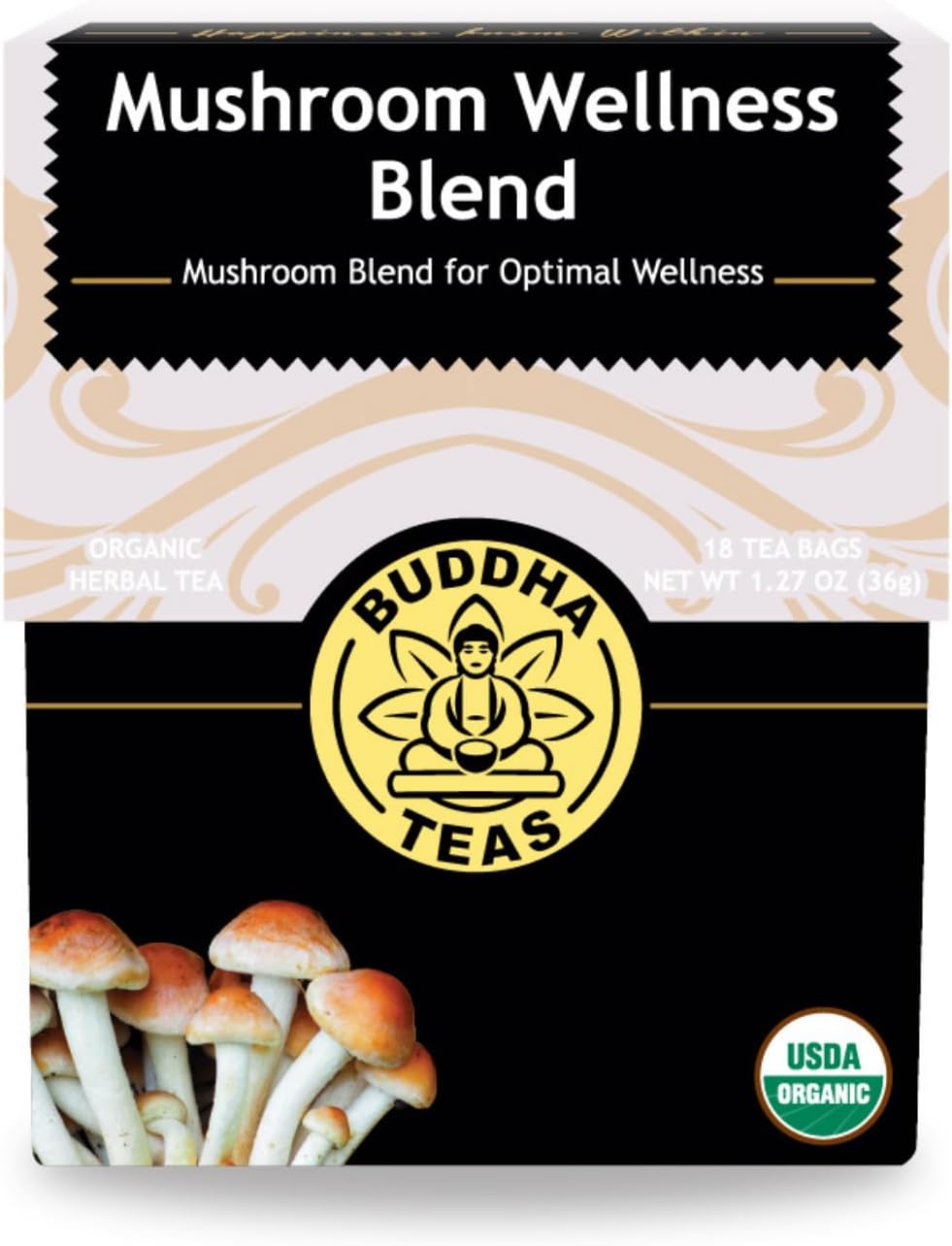 Organic Mushroom Wellness Blend - Herbal Tea - For Health & Wellbeing - With Antioxidants & Minerals - Clean Ingredients - Caffeine Free - OU Kosher & Non-GMO - 18 Tea Bags (Pack of 1).