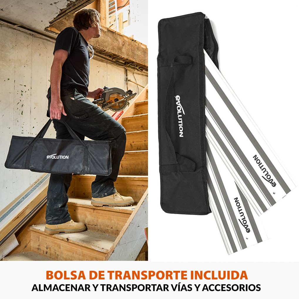 Evolution Power Tools ST1400-G2 Carril Guía Para Sierra Circular | Universal Para La Mayoría De Las Marcas Makita, Bosch, Festool | 1.4m (2 x 700mm) | Incl. Accesorio De Tope Final
