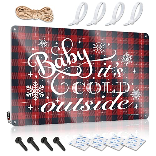 Divertidos letreros de metal de estaño con texto en inglés "Baby It'S Cold Outout", decoración de barra de metal para hombre (30 x 40 cm)