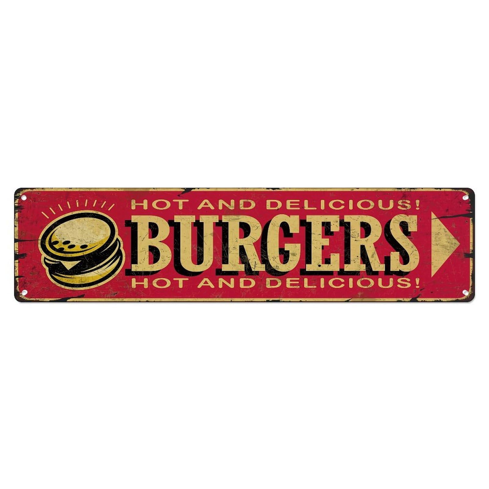 Hot And Delicious Burgers Sign Metal Tin Sign Plaque
