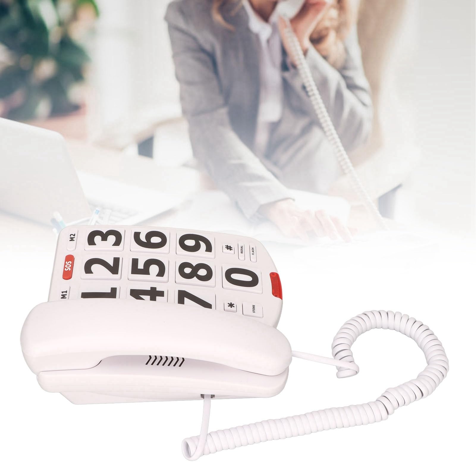 Yosoo Health Gear Telefono con Filo con Tasti Grandi, Telefono Fisso Amplificato per Anziani con Problemi di Udito con Volume Regolabile e Vivavoce