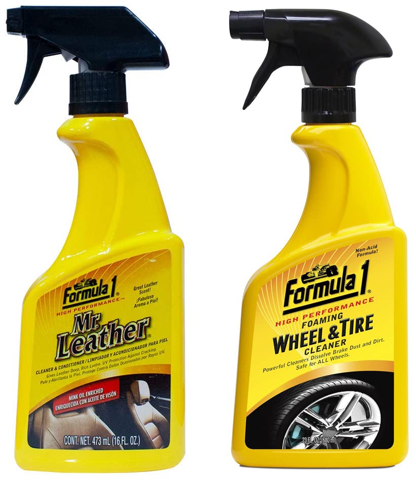 Formula 1 Mr.Leather 615163 Spray Cleaner and Conditioner (473 ml) & 615254 High Performance Foaming Wheel Cleaner (680 ml)