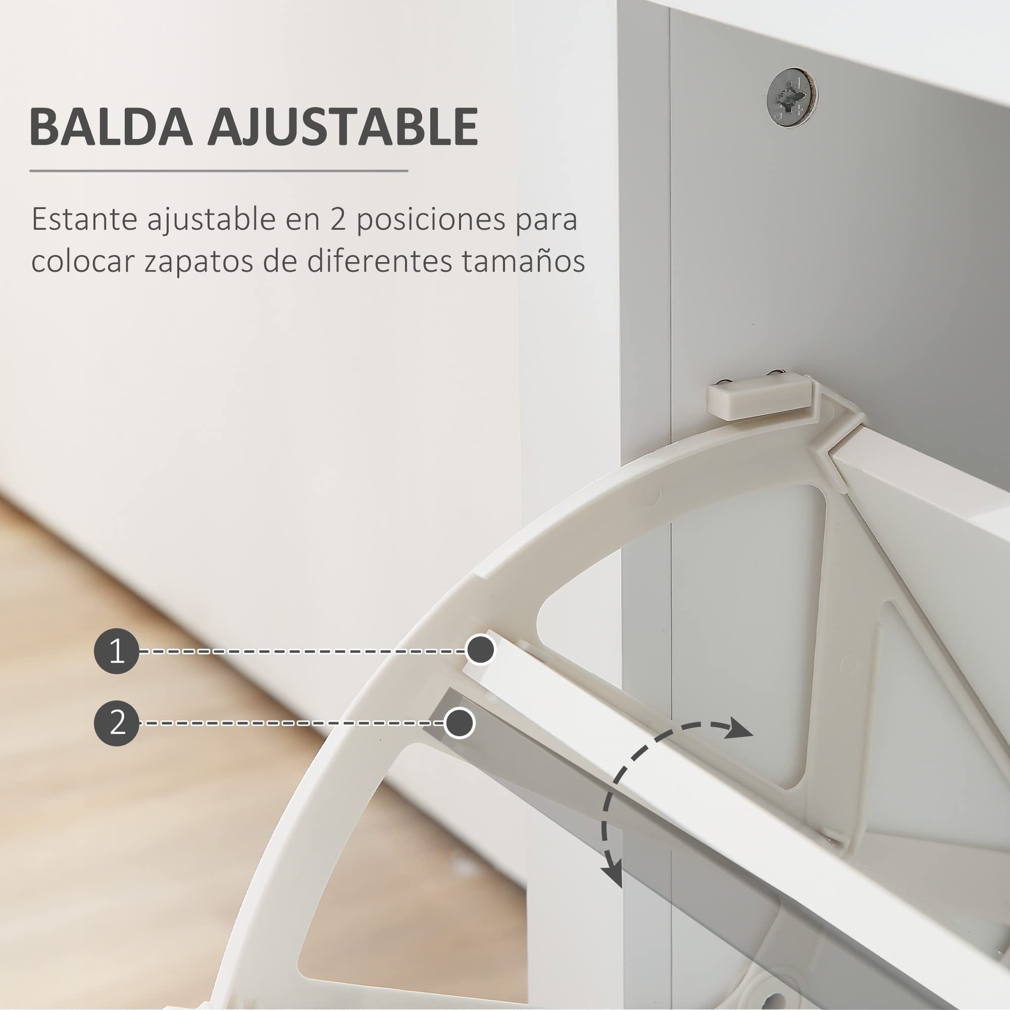 HOMCOM Mueble Zapatero de 2 Puertas Zapatero Estrecho para 16 Pares de Zapatos con Cajón Estante Abierto y Encimera de Vidrio para Pasillo Entrada 89x23x96 cm Blanco