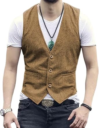 Mens Linen Suit Vest Vintage Beach Wedding Dress Vest Summer Casual Waistcoat for Party Groomsmen