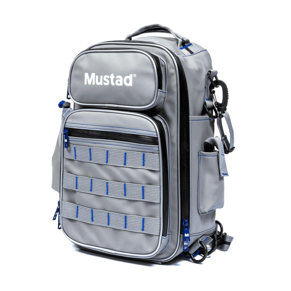 Mustad Game Time Sling Pack - Mochila de pesca de poliéster impermeable con apertura frontal para 3600 cajas de aparejos multiuso