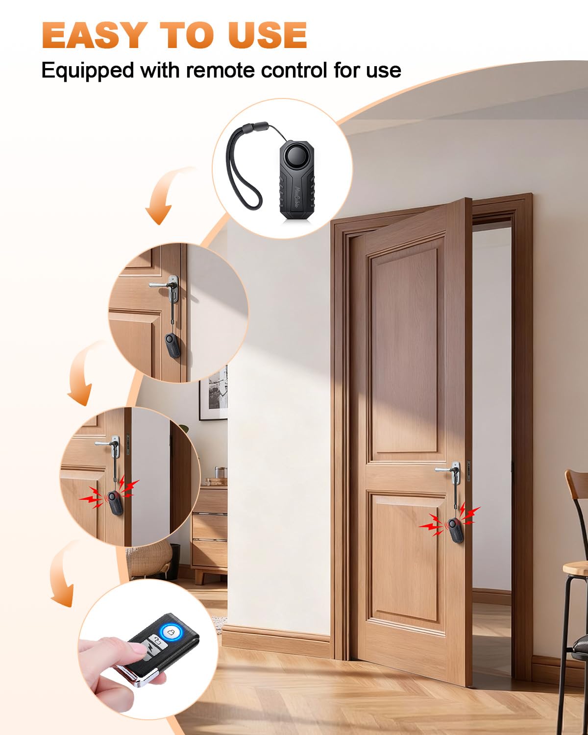 Alarma de manija de puerta, SF22R&WL03C, viene con una cuerda para colgar, neutro