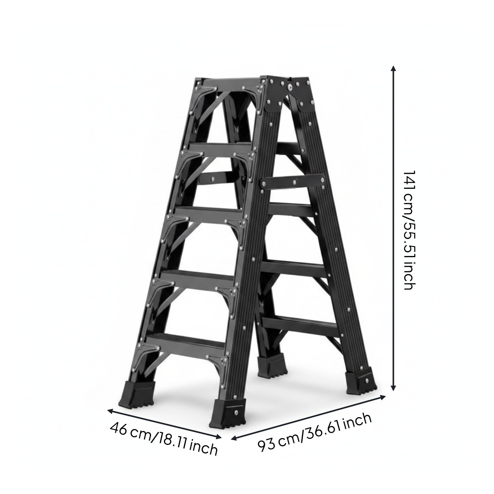 Gralara Escalera Reforzada Plegable de Tipo a, 5 Pasos, 1.5 Metros, Negro Avanzado, Engrosado Y Reforzado, Escalera De Tijera De 5 Pasos Y 1.5 Metros con Refuerzo Completo