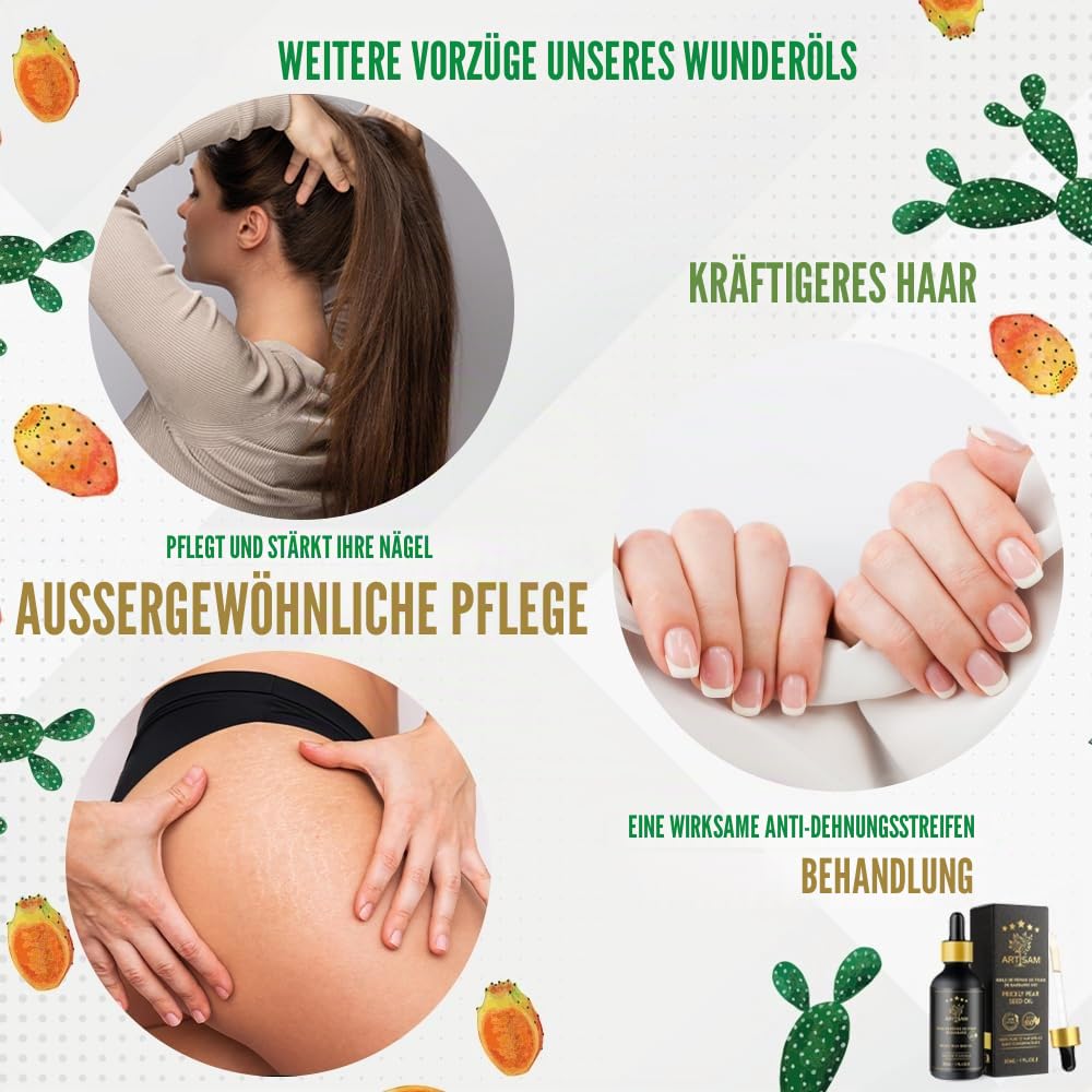 Beste Kaktusfeigenkernöl – Certifiée 100% Bio, Pure & Naturelle, Vegan – Kaltgepresst – Anti-Aging Gesichtsöl – Marokko Ursprung – Für Gesicht, Haare, Nägel – Opuntia Ficus-Indica – Feigenkaktusöl