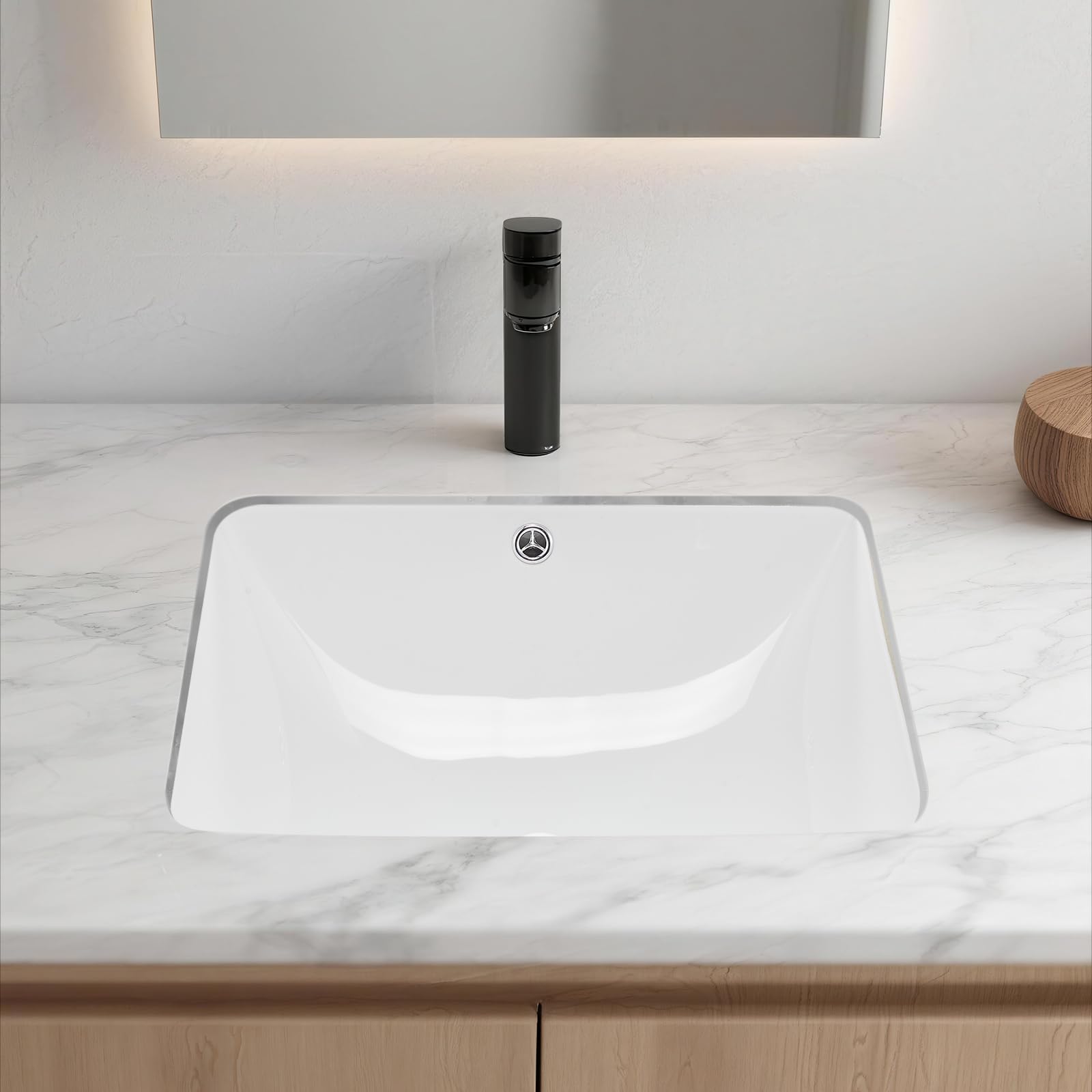 VEVOR Lavabo Bajo Encimera de Cerámica Rectangular, con Rebosadero, Fregadero de Cocina Moderno Bajo Encimera para Espacios Pequeños, Orificio de Desbordamiento, Color Blanco, 515 x 385 x 190 mm
