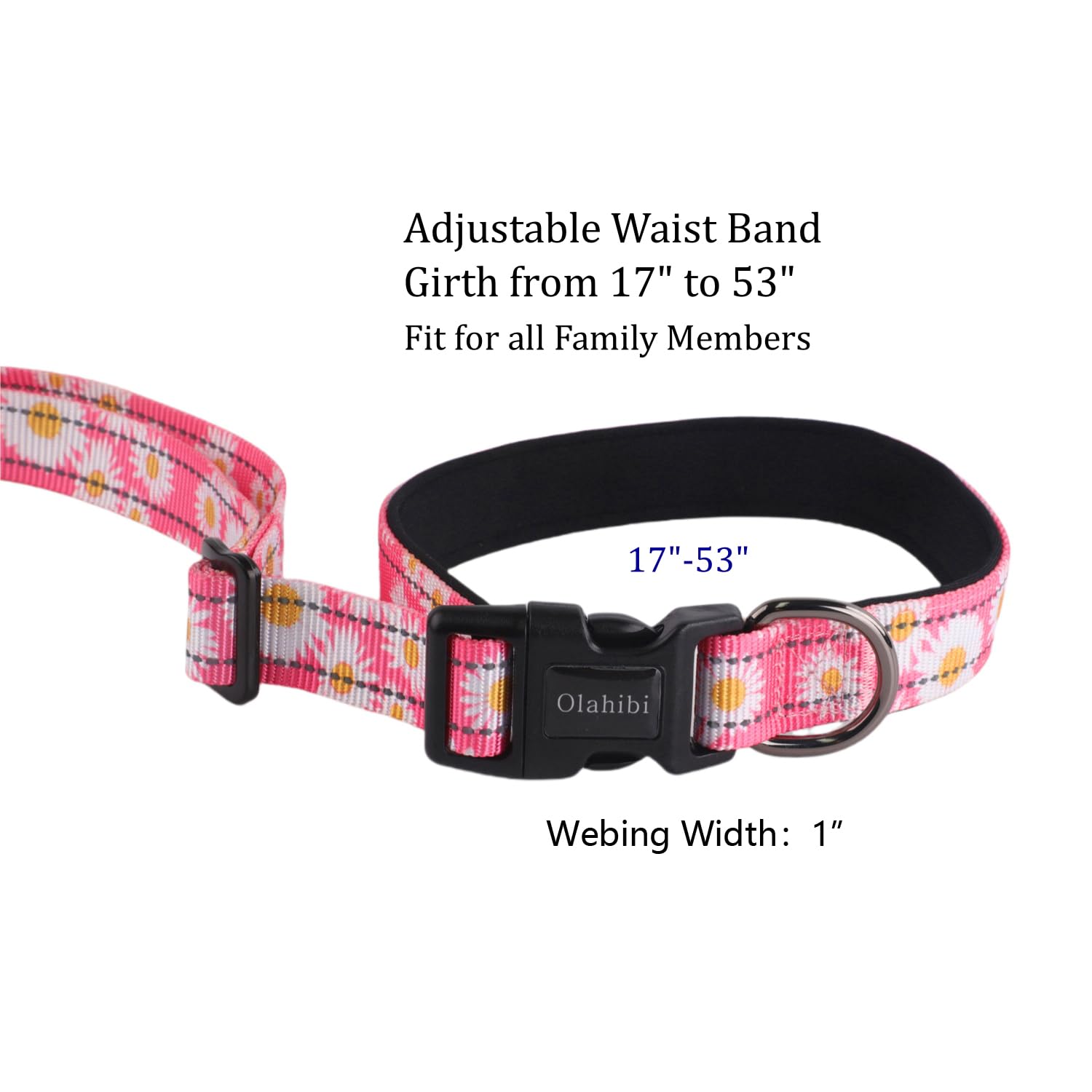 Hands Free Dog Leash, No Pull Bungee Dog Running Waist Leash, with Car Seat Belt, Reflective Stripes, Heavy Duty for Medium and Large Dogs. (Daisy Pink, Large) - image 2