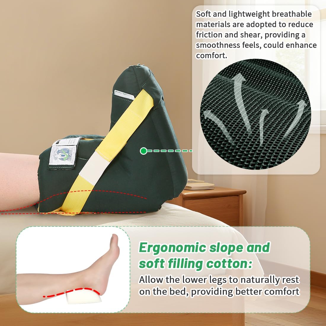 Foot Drop Heel Protector – Ankle Support for Bed Sores, Pressure Relief & Diabetic Care – Adjustable Straps, Breathable, Machine Washable (Dark green, Free Size)