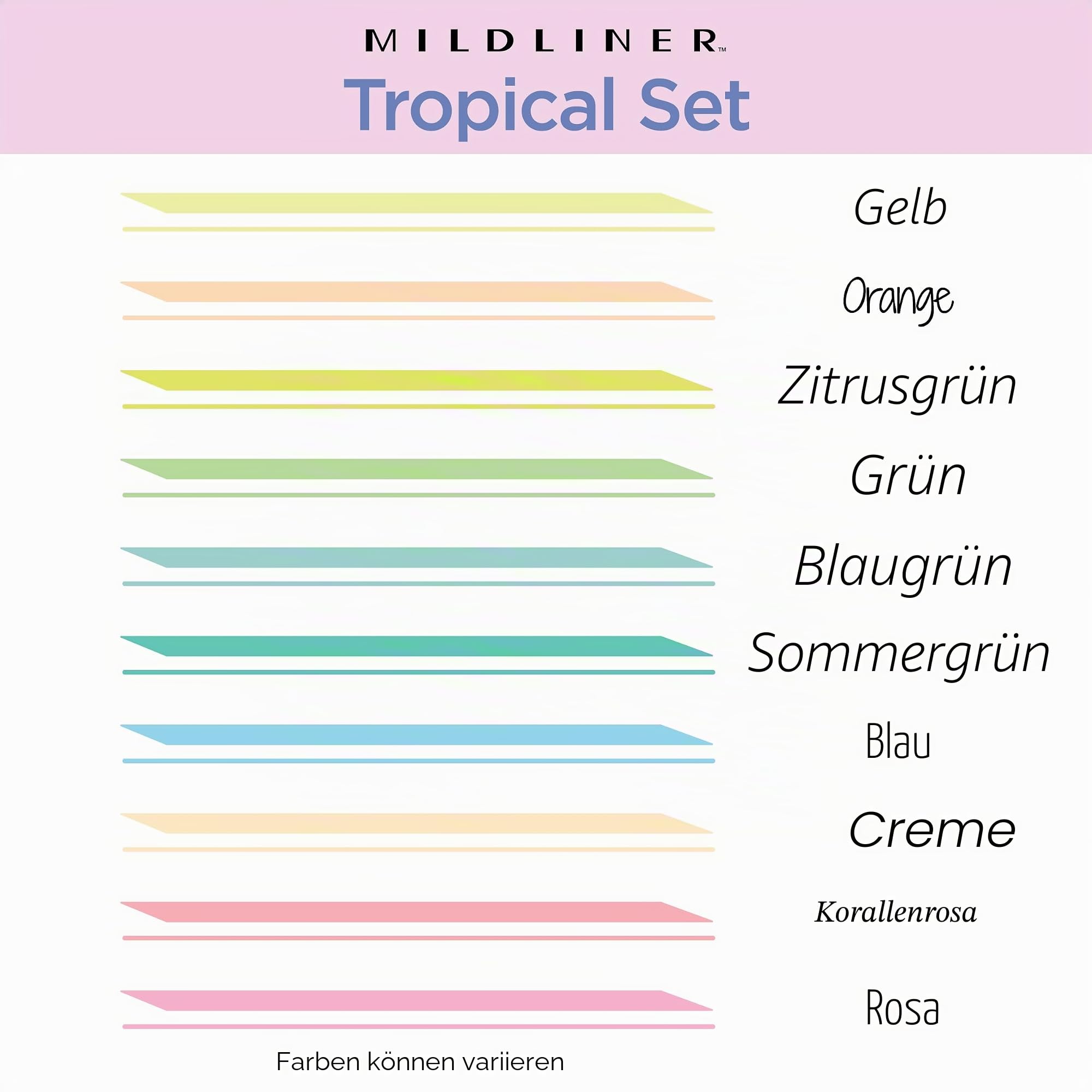 Zebra Pen Mildliner 78301 Textmarker-Set mit doppelter Spitze, breite und feine Spitze, kein Ausbluten, ideal für Bibelhervorhebung, Journaling, Schul- und Bürobedarf, Tropische Biskuit-Tintenfarben