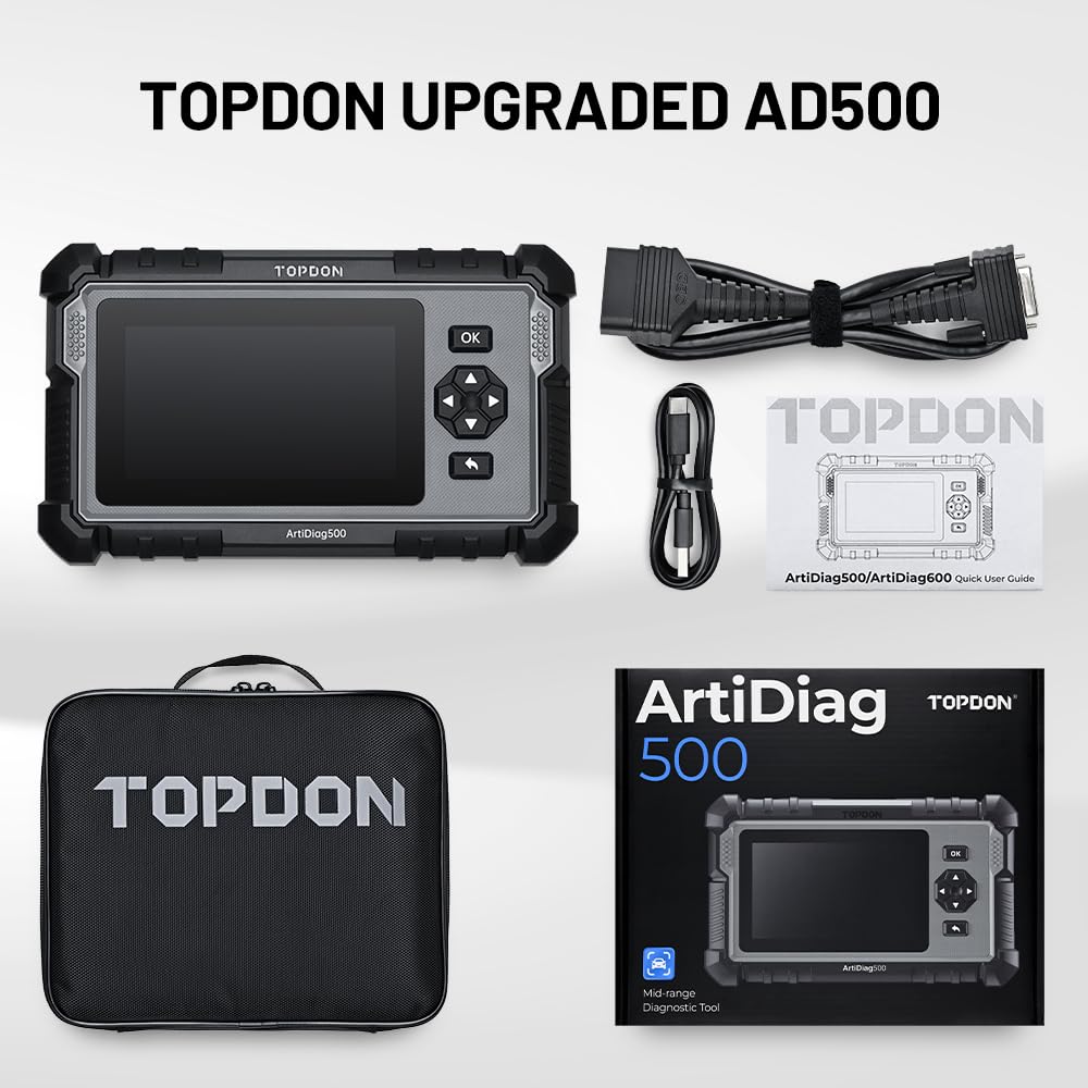 TOPDON ArtiDiag500 OBD2 Diagnosis Scanner para 4 Sistemas Motor Transmisión ABS SRS, 6 Servicios de Aceite/SAS/ETS/TPMS/BMS/Freno Máquina Diagnosis Multimarca, Actualización Gratuita por Wi-Fi