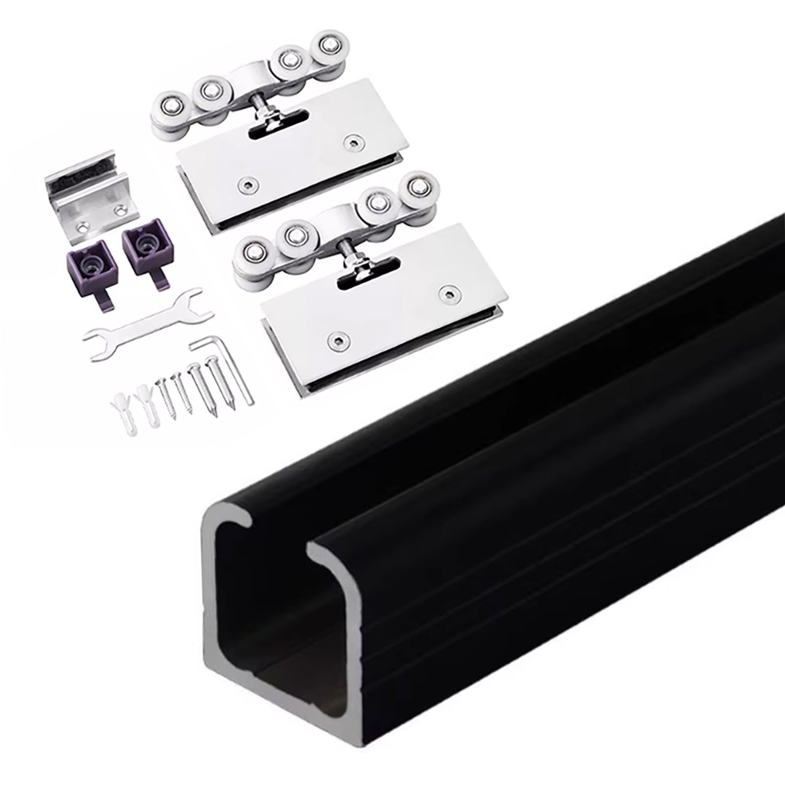 Kit de reemplazo de riel para Puerta corrediza de Vidrio de Alta Resistencia: Sistema de riel de 165 Pulgadas para una fácil instalación, Funcionamiento Suave y Ajuste Seguro. Acabado Negro