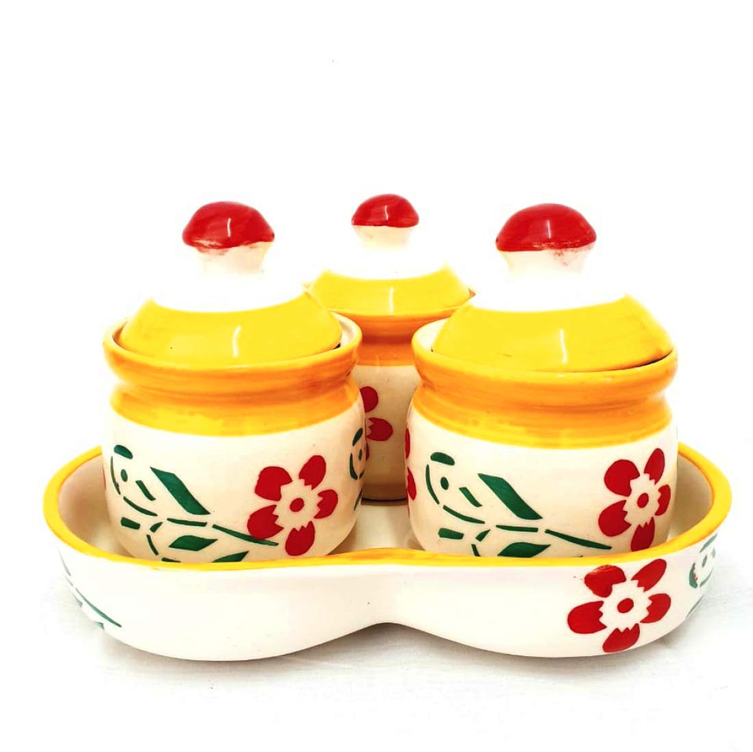 Golden Crafts Pickle Jar Set of 3 with Tray Microwave Safe Dinning