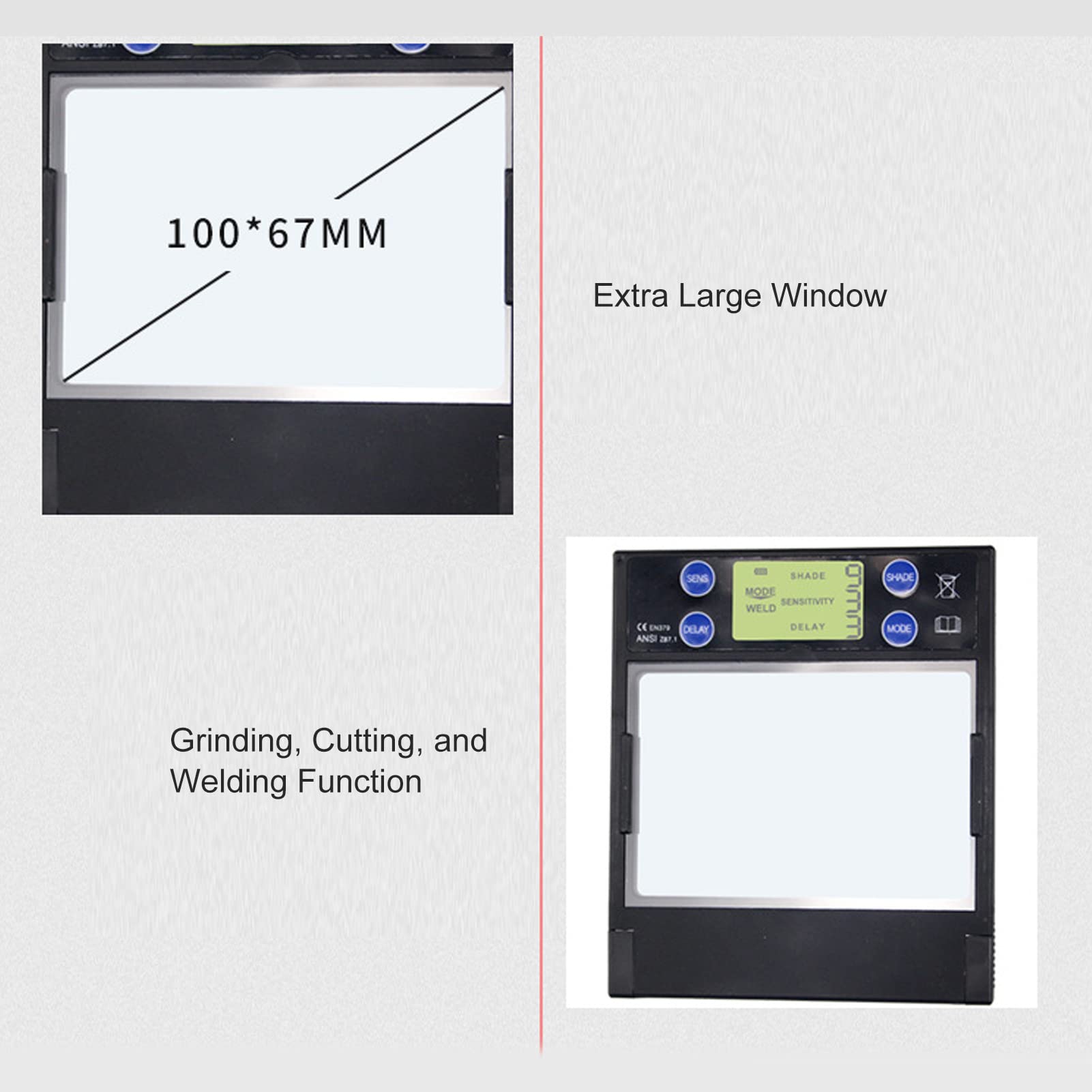 Lente de soldadura solar Pantalla digital de oscurecimiento automático, 100x67 mm 4 sensores Ventana móvil Cubierta de PP PA para casco de soldador Protección ocular