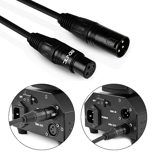 Miniatura 6 de Cable DMX flexible de 25 pies, cable DMX chapado en oro de 3 pines XLR macho a hembra, lo mejor para iluminación de escenario de DJ, luces de cabeza