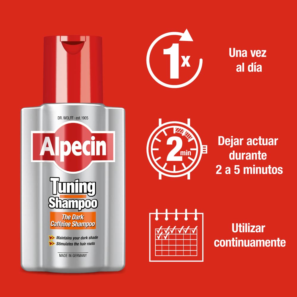 Alpecin Tuning Shampoo 2x200 ml Champu preserva el color cabellos oscuros favorece crecimiento natural cabello