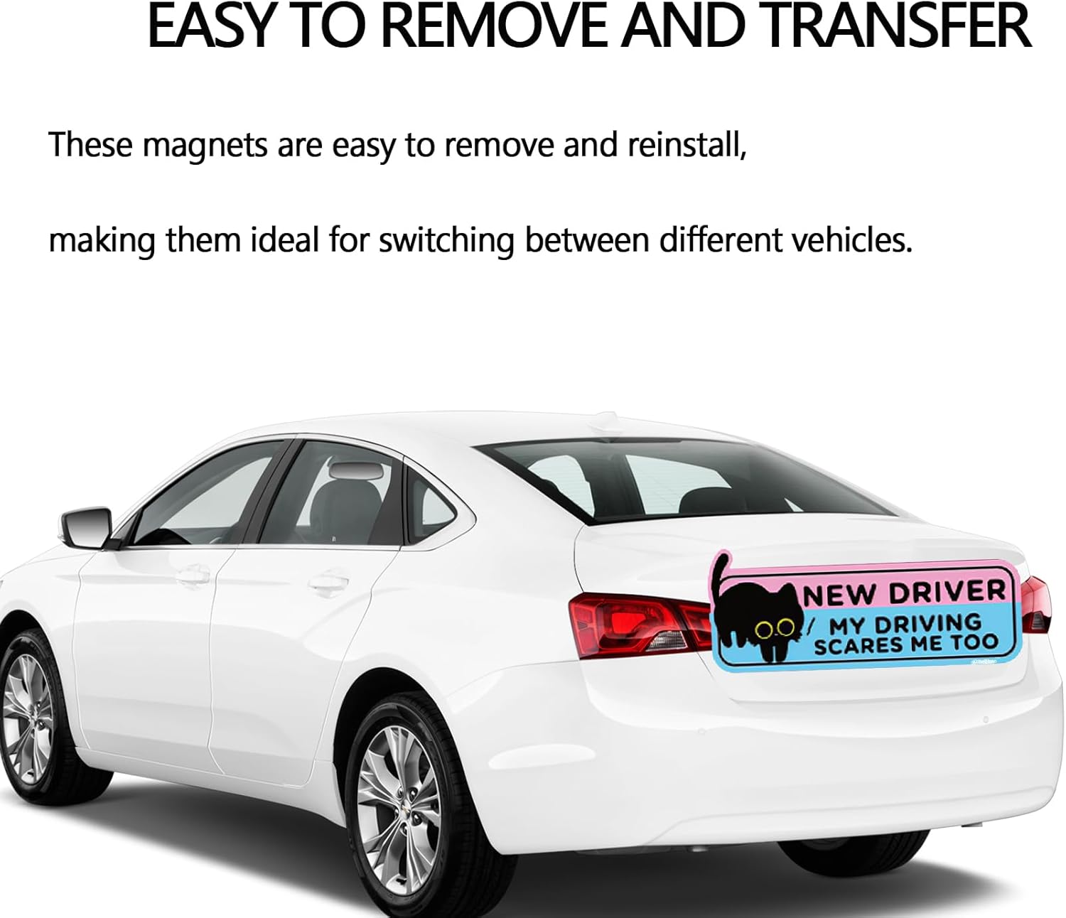 4PCS Black Cat New Driver Car Magnet, Cute Reflective Student Driver Sign for Car Bumper, Reusable Magnetic Sticker for Novice Drivers, 10 x 3.5 Inch (4Pcs Cartoon Black Cat) - Image 6