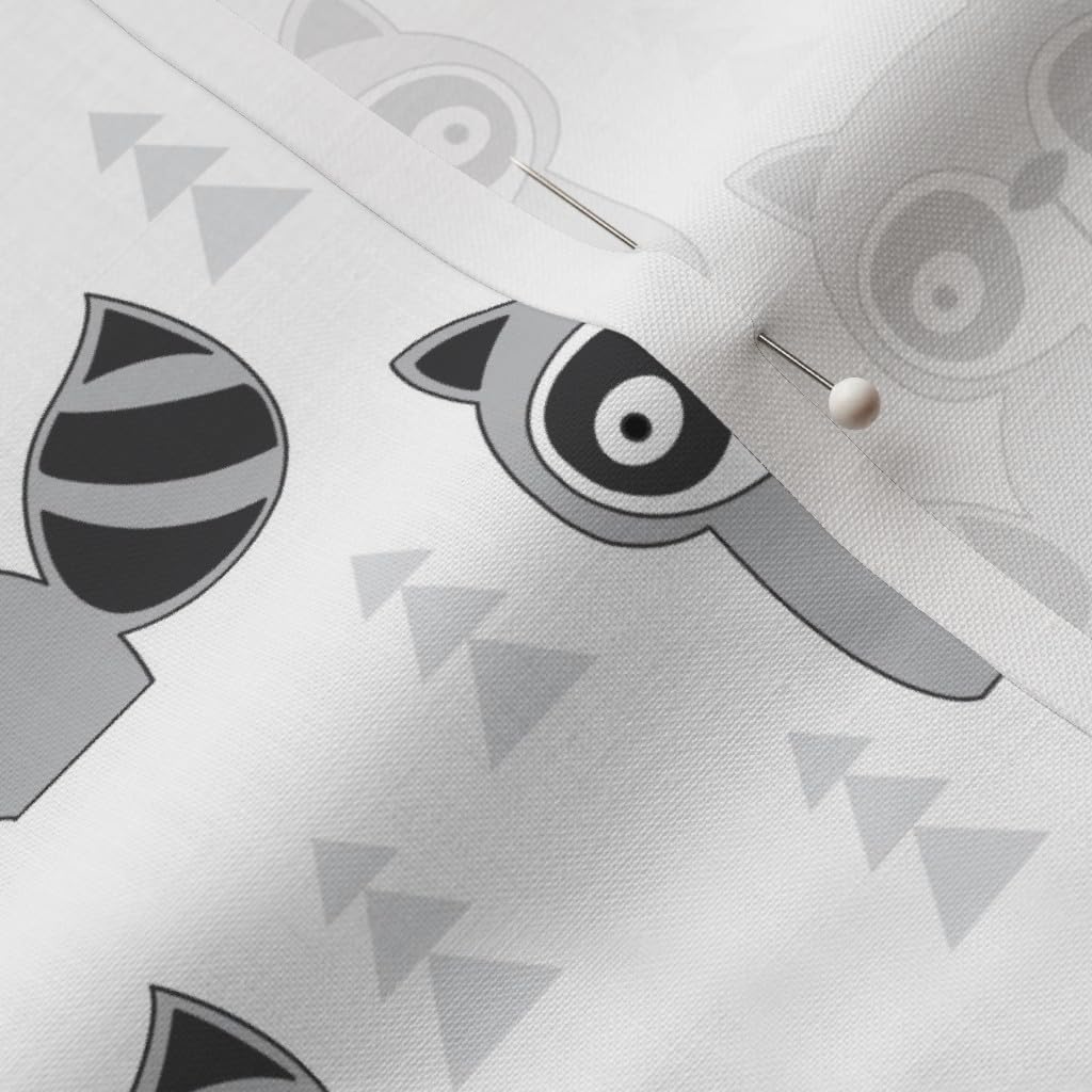 Spoonflower Fabric - White Raccoons Raccoon Woodland Animal Black Grey Nursery Print Printed on Petal Signature Cotton Fabric by The Yard - Sewing Quilting Apparel Crafts Decor