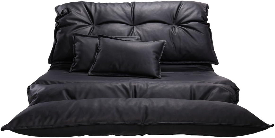 JAXPETY Adjustable Folding Leisure Sofa Bed, Floor Chaise Lounge Sofa Chair with 2 Pillows and 5 Reclining Position, Video Gaming Sofa for Bedroom Living Room (PU Leather, Black): Kitchen & Dining