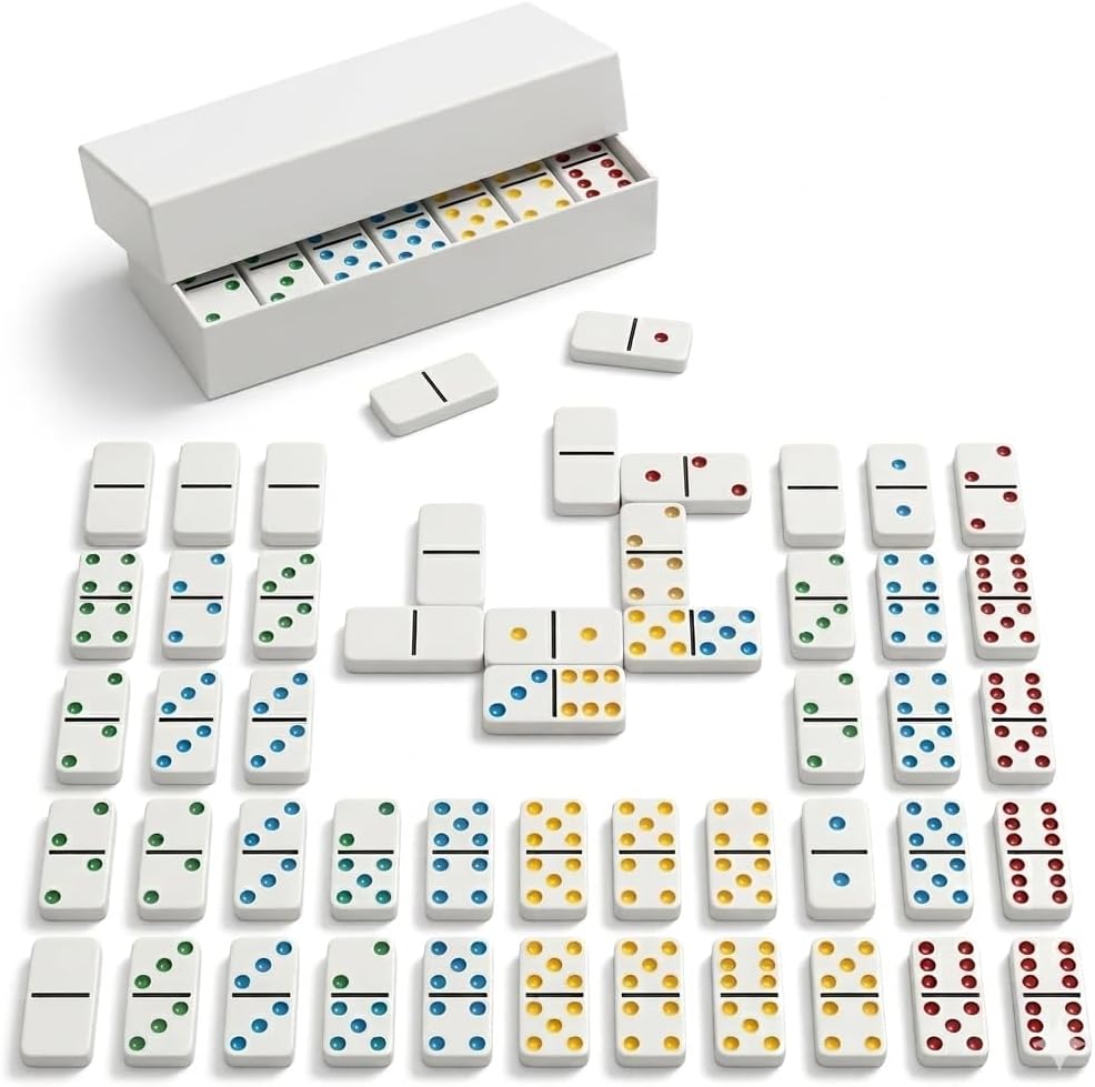 Dominó Clássico em Plástico Branco ou Preto, Jogo de Raciocínio Lógico, Peças Coloridas para Crianças, 28 Peças