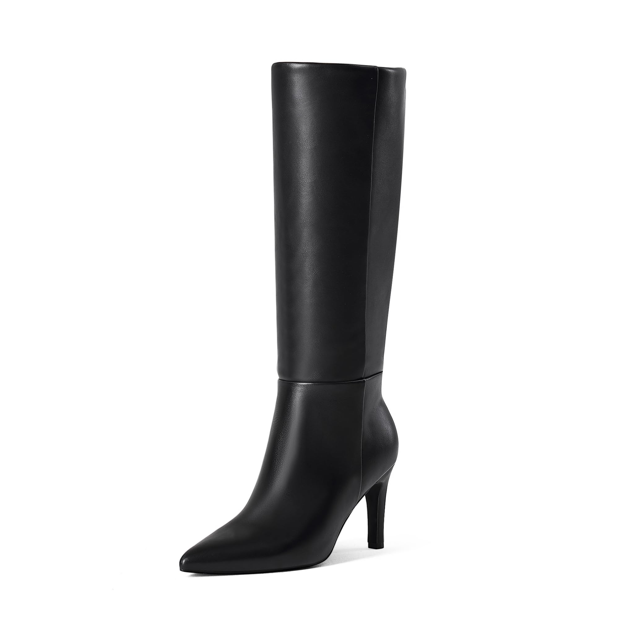 GENSHUO Women Wide Calf Knee High Boots 3 Inch High Heel Pointed Toe Long Boots Fashion Trendy Winter