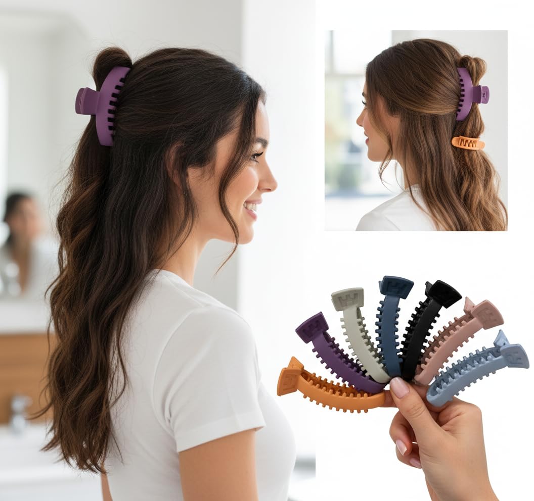 BHARATGAURAV - Hair Accessories Frosted Banana Clips – Vertical Fried Dough Twist Hairpins & Ponytail Set for Women (6 Pcs) - Image 2 thumbnail
