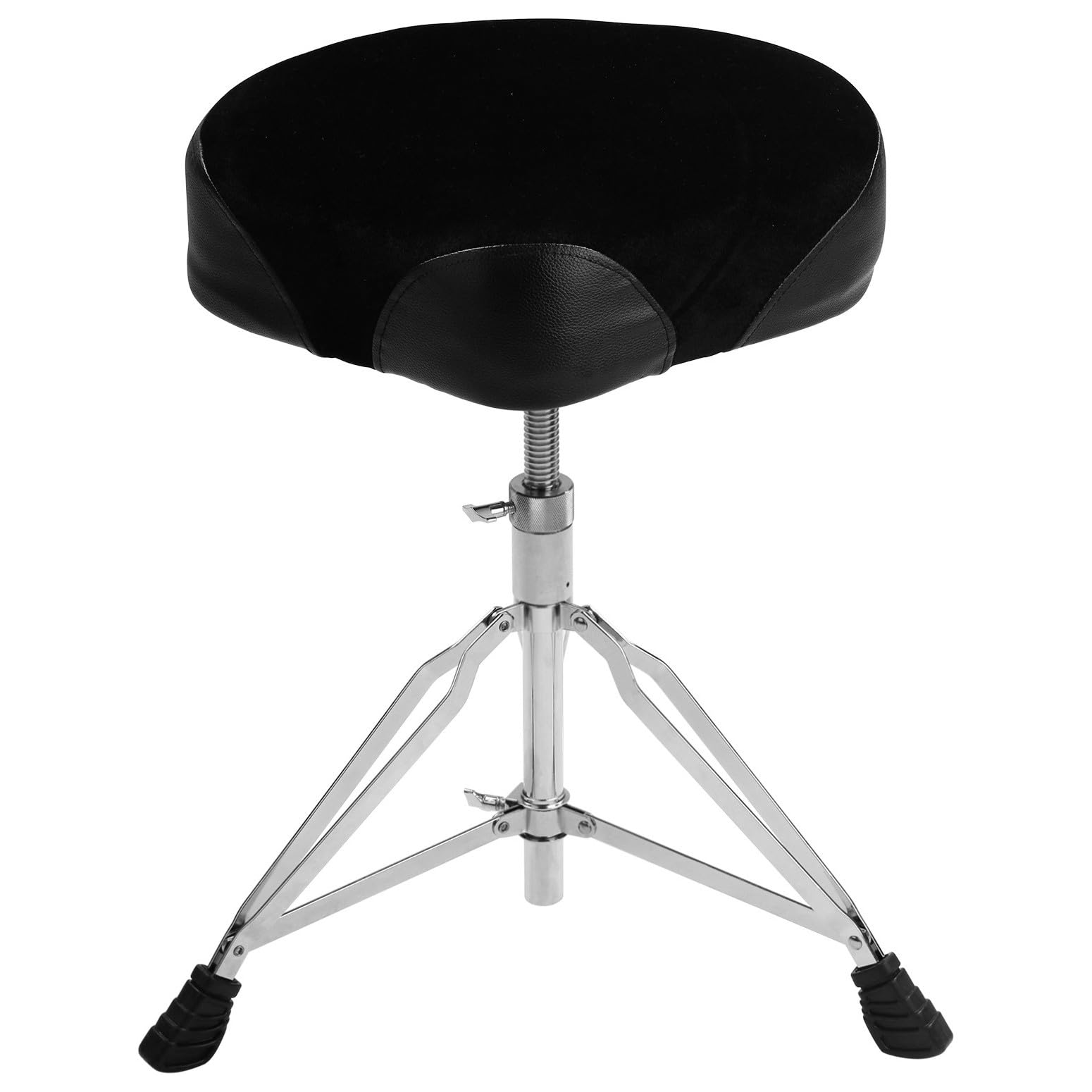 NUX | Trono de Tambor Estilo sillín | Asiento ampliado de Altura Ajustable 490-600 mm | Cojín denso Suave | Base de trípode Plegable de Doble Refuerzo | Taburete de Tambor Resistente, Antideslizante