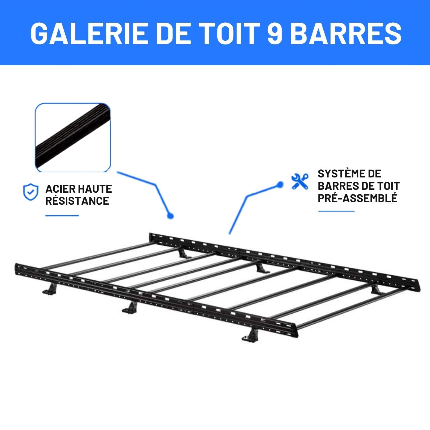 Mont Blanc Galerie de Toit Pro 9 Barres Acier - Van Trafic (2014-)