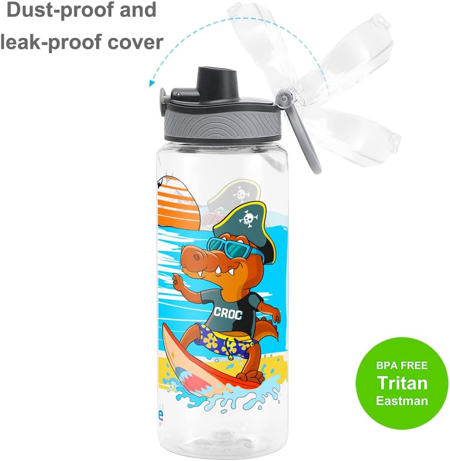 Home Tune Cute Water Bottle for School Kids Girls, BPA FREE Tritan & Leak Proof & Easy Clean & Carry Handle, 23oz/ 680ml (Croc) - Image 4