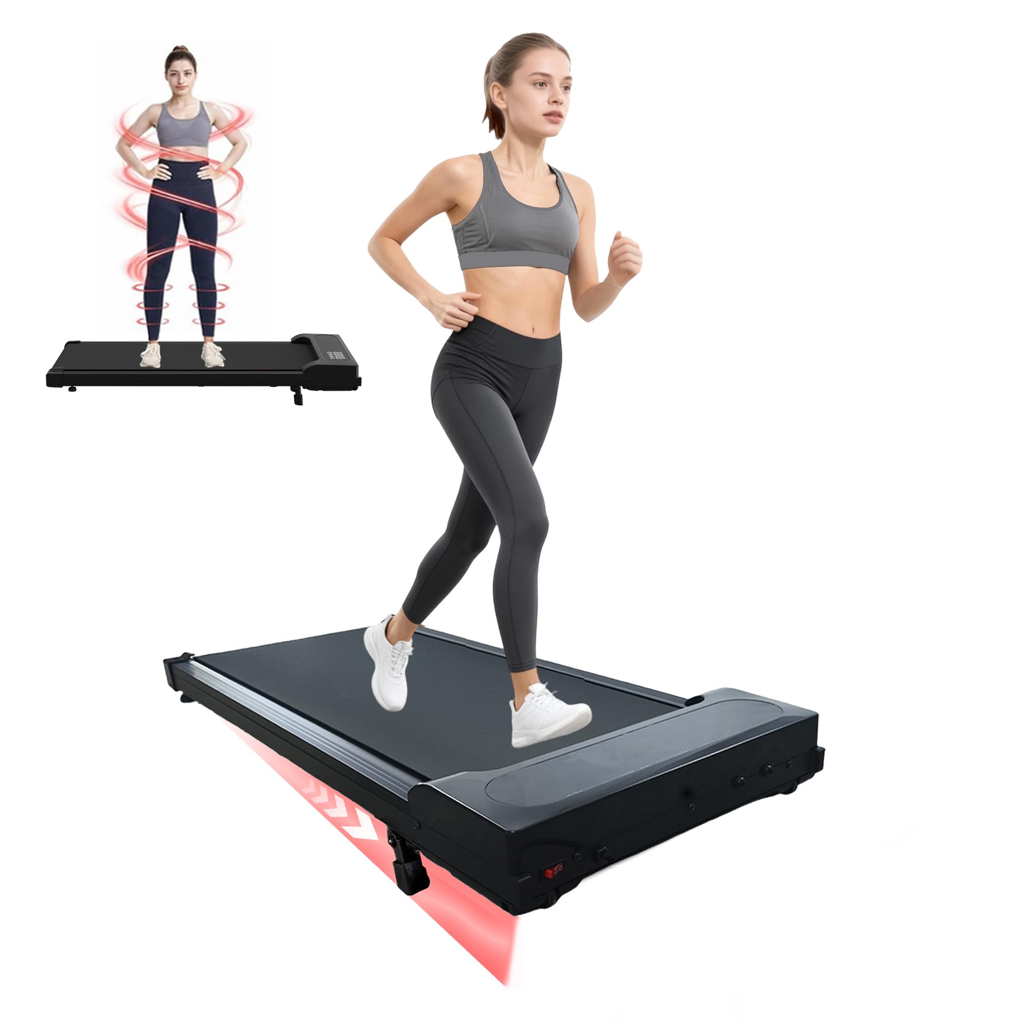 Under Desk Treadmill with Incline Remote Control Walking Running Pad Machine 4 in 1 Adjustable Speeds Treadmill 1-12km/h for Home or Office (Black)