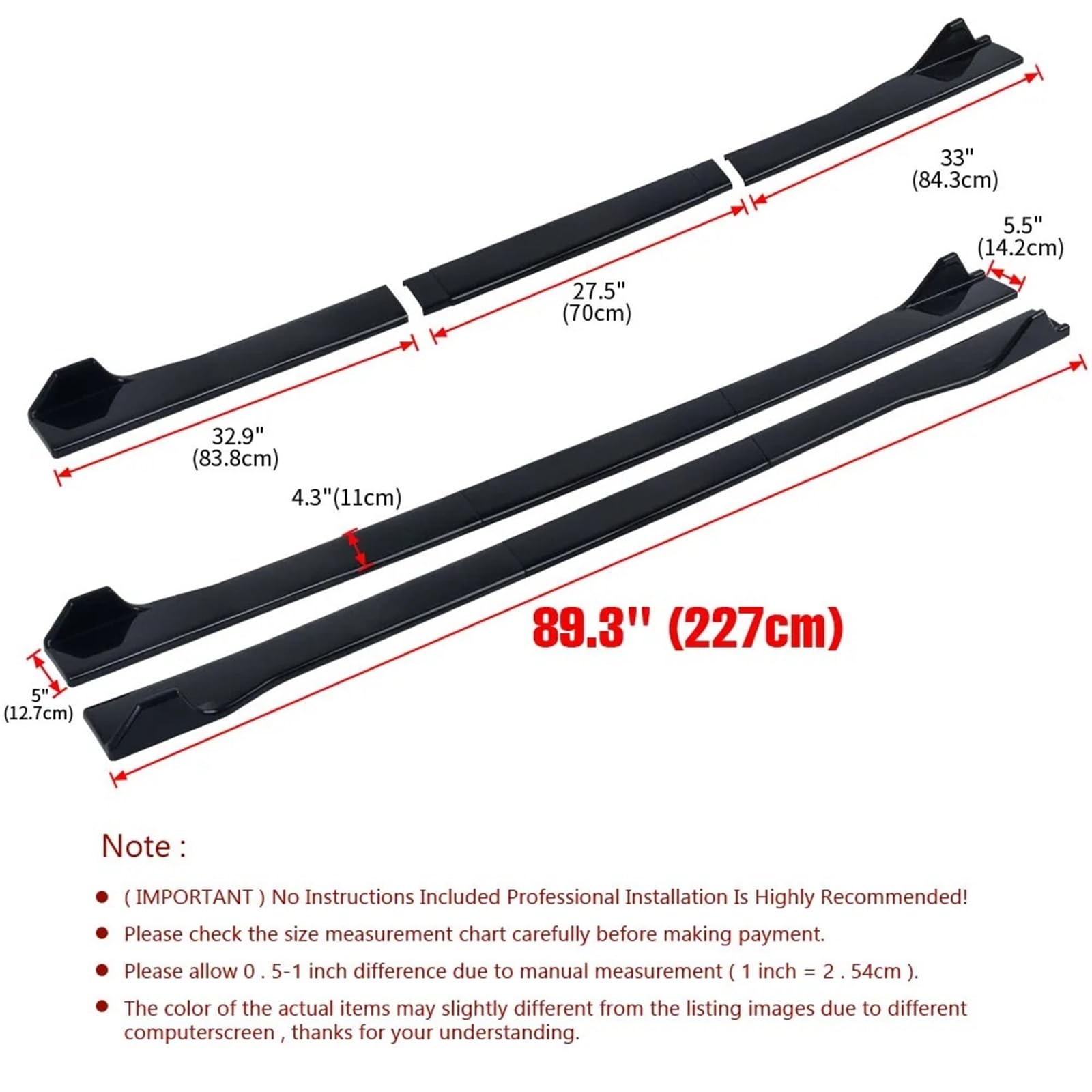 Jupes Latérales Extensions De Bas Caisse Universelles Noires 2, M pour Voiture Séparateurs Pare-Chocs Et
