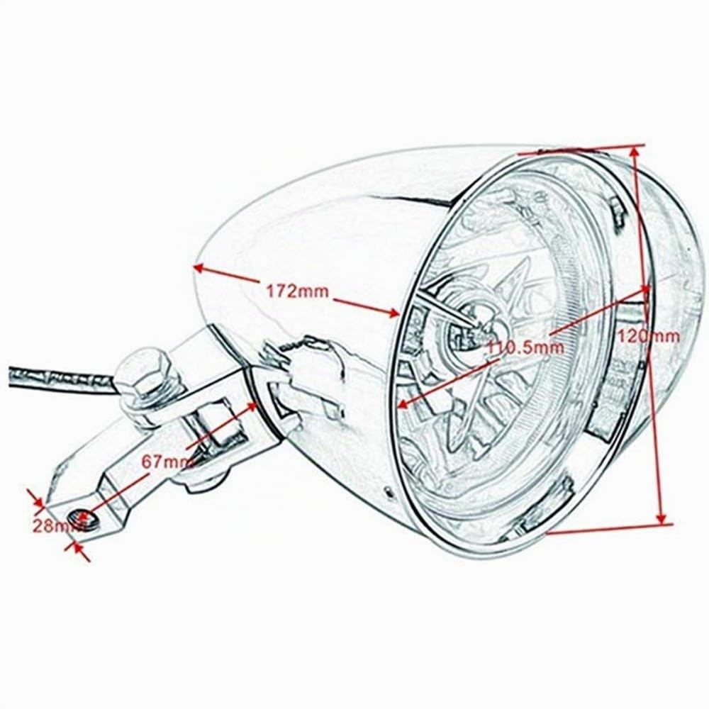 Motorrad Bullet Scheinwerfer H4 Visier Scheinwerfer Scheinwerfer für Harley Honda Suzuki Yamaha Kawasaki (Chrom)