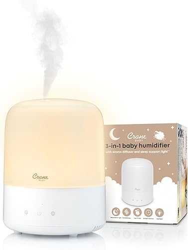 Crane Baby Humidificador 3 en 1 para bebé, difusor de aroma con luz nocturna ajustable, apagado automático, humidificador para guardería, difusor de