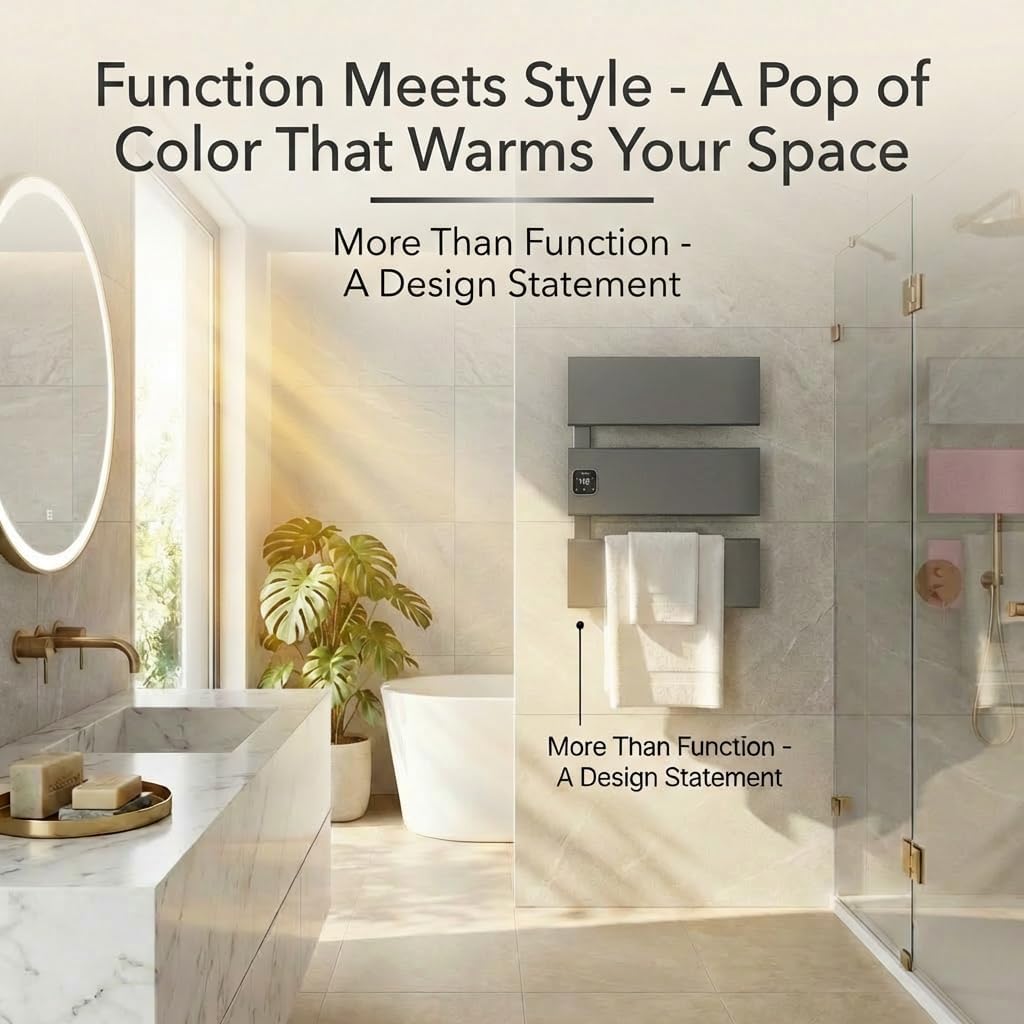 Electric Towel Warmer, Heated Towel Rack with Thermo Control and Timer, Fast Heating Towel Rail for Bathroom with Memroy Function, Work with Smart Plug, Left-Wiring, 3 Panel, Gun Gray