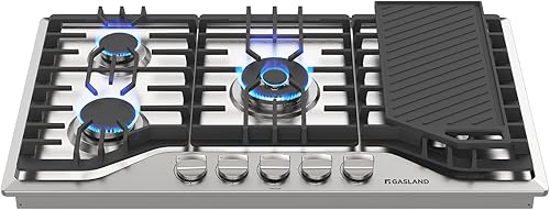 Miniatura 1 de GASLAND Chef PRO GH3365SF - Cocina de gas de 5 quemadores con parrilla de hierro fundido reversible, enchufe para encimera de gas, cocinas de gas