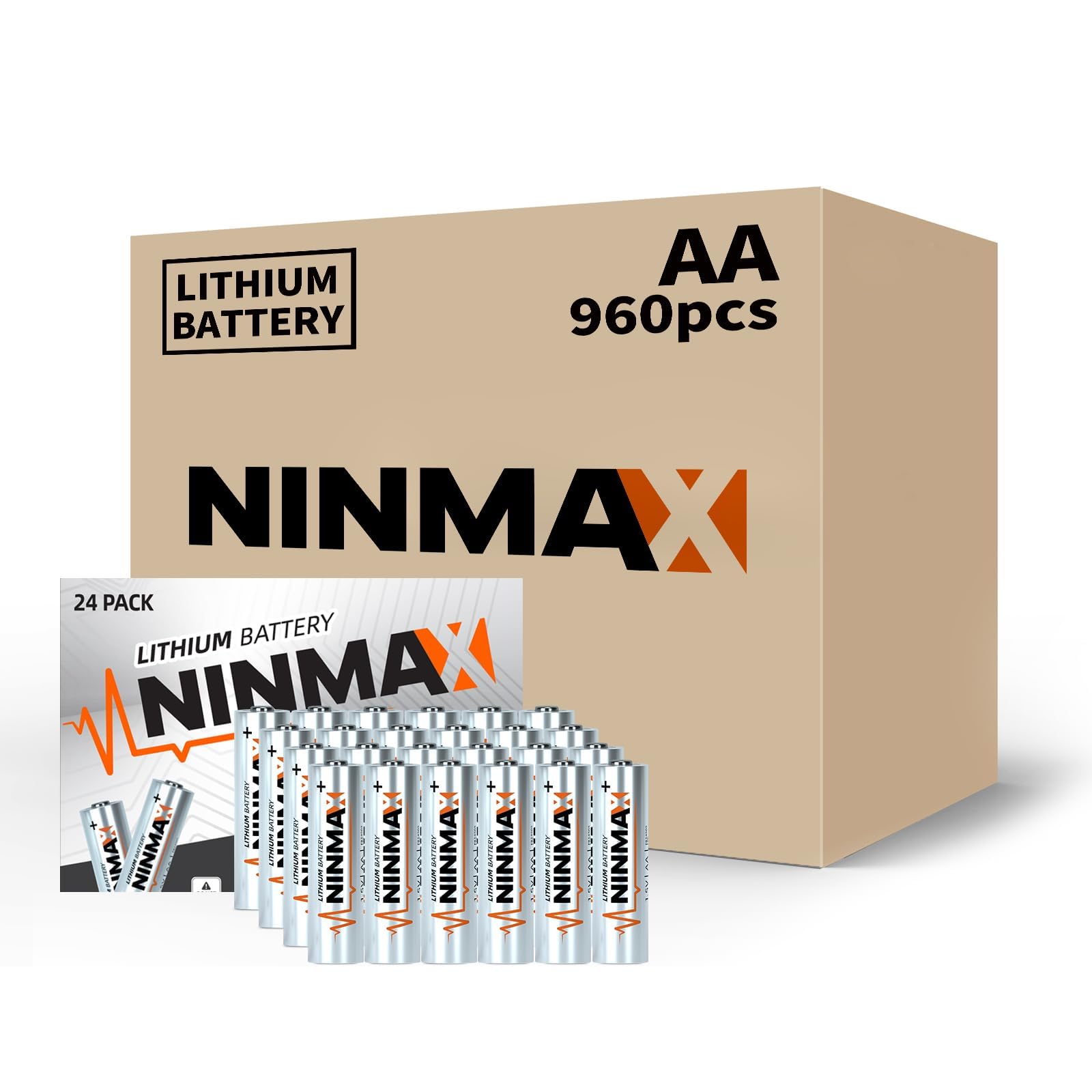 NINMAX Lithium AA Batteries 3500mAh 960 Count Package with 12Pack 80 1 5V Longest Lasting Double A Battery