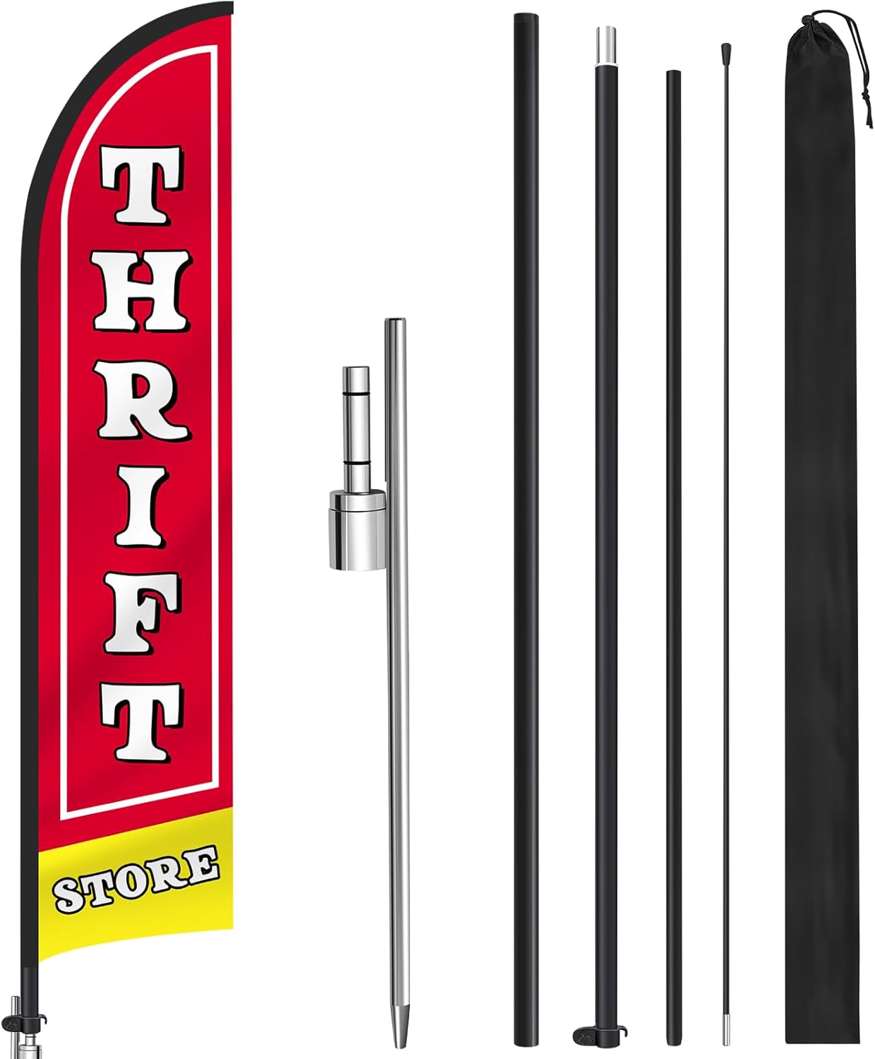 CroBlissful Thrift Store Feather Flag Advertising Feather Banner Thrift Store Flag for Business and Advertising with Pole and Ground Stake 15 ft Tall Decor for Outside (Stars and Stripes)