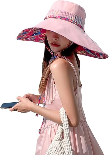 Sombreros de sol de ala extra ancha de 6 pulgadas con protección UV UPF 50+ y correa para sombrero de playa para mujer