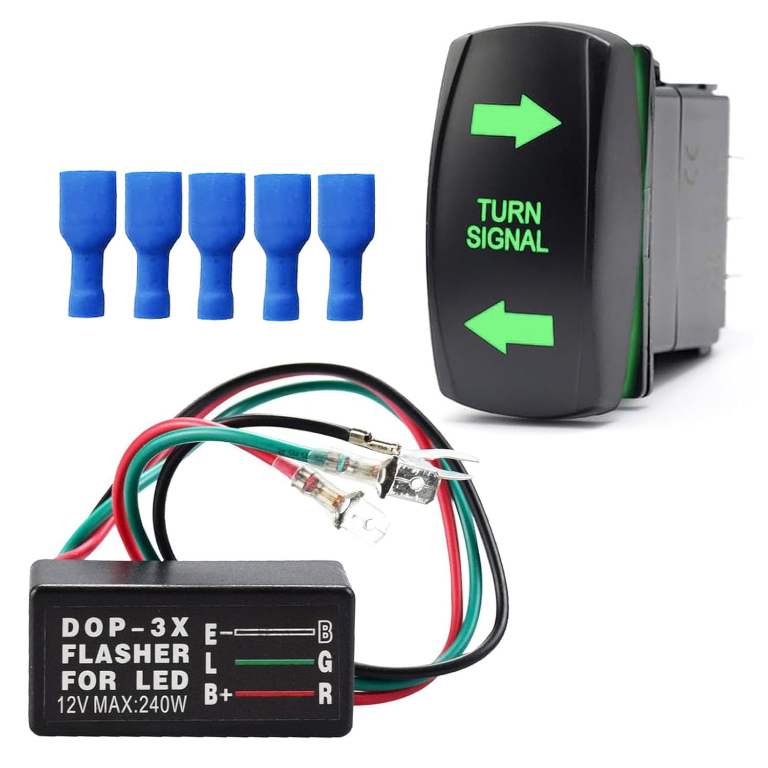 Greluma Kit relè indicatori di direzione SPDT 12V/24V LED verde per ATV UTV trattori